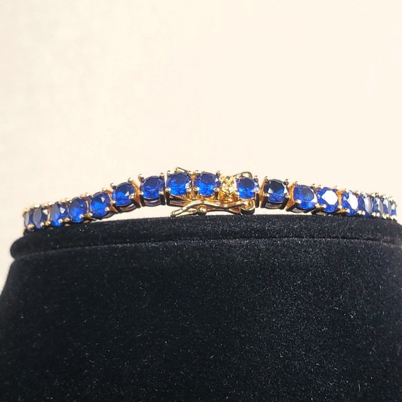 14K Gold Womens 2ct Blue Sapphire Gemstone Tennis Bracelet 14 K Silver Jewelry - Picture 6 of 9